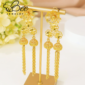 Juego de joyería hipoalergénica de oro africano de 24 quilates, resistente al agua, con cuentas y borlas, collar y aretes de boda para damas. - Product Image 3