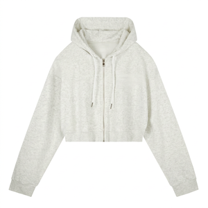 Sweat à capuche court unisexe à fermeture éclair, coupe classique, 100 % coton French Terry, couleur unie, décontracté, pour l'automne - Product Image 1
