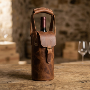 Porte-vin en cuir véritable Adventure, pour une bouteille, sac de transport en cuir premium pour pique-nique, voyage, cadeau LEB-0077 - Product Image 1