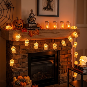 Luces LED de Cadena para Decoración de Halloween, con Diseño de Telaraña, Calabaza, Fantasma, Calavera, Momia y Gato, Funciona con Pilas, Luces Decorativas para Fiestas al Aire Libre - Product Image 4