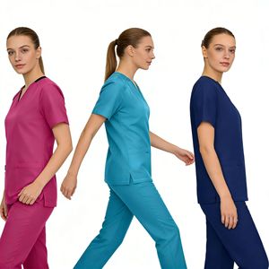 Slim Fit V-Neck Medical Scrub Top Short Sleeve Women's Workwear Washable Wrinkle Resistant Quick Drying For Salon Staff - Product Image 2