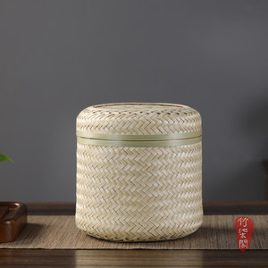 <b>Bamboo</b> Woven Tea Cake Storage Box Round Handmade For Pu'er Tea Living Room Use - Product Image 3