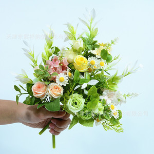 Bouquet de roses artificielles Dongchen Crafts, fleurs en soie 10cm-30cm, blanc, jaune, vert, décoration de mariage - Product Image 2