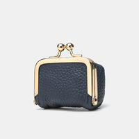 Dompet Koin Mini Kiss Lock Kulit PU Motif Litchi Tas Clutch Kecil Portabel Penyimpanan Earbud Lipstik Dompet Tersedia 7 Warna