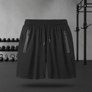 กางเกงขาสั้นผู้ชายทรงหลวมสีดำเอวสูงสำหรับฤดูร้อน ผ้าตาข่ายระบายอากาศ มีเชือกผูกและกระเป๋าข้าง เหมาะสำหรับใส่ออกกำลังกาย - Product Image 5
