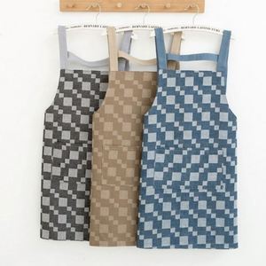 Tablier de cuisine coréen à carreaux pour femme, tendance, respirant, résistant à l'huile, durable, pour chef, usage domestique, vêtements de travail réutilisables - Product Image 2