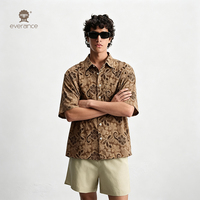 Chemise pour homme ornée de motifs, en polycoton, couleur beige moka, style cubain, pour l'été, la plage et les vacances