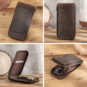 Genuine Leather Single <b>Watch</b> Travel <b>Case</b> with Zipper Custom Logo Single <b>Watch</b> Storage Box - Product Image 2