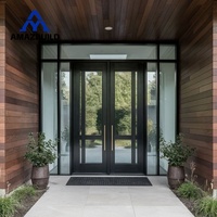 Porte extérieure pivotante en bois de noyer noir AMAZBUILD avec fonction pare-balles pour entrée d'appartement moderne