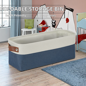 Panier de rangement rectangulaire pliable écologique en corde de coton tressée avec poignées en cuir pour vêtements et jouets - Product Image 2