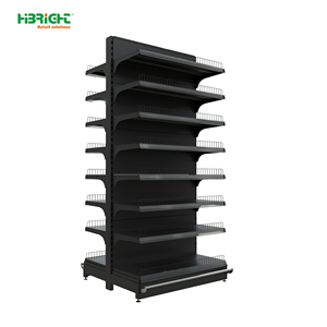 Black <b>Metal</b> Supermarket Display Shelf Retail Store Rack Floor Standing <b>Grid</b> Panel Shelving for Grocery Convenience Store - Product Image 3
