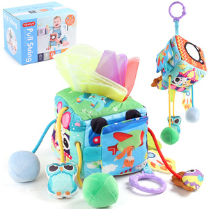 <span class=keywords><strong>Cube</strong></span> sensoriel en <span class=keywords><strong>tissu</strong></span> lavable pour bébé avec anneau de dentition, jouet <span class=keywords><strong>d</strong></span>'activités à tirer, hochet suspendu tête de tigre triangulaire - Product Image 1