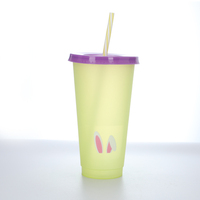 A-mazon 24OZ changement de couleur de température tasse à eau changement de couleur avec couvercle en plastique et paille