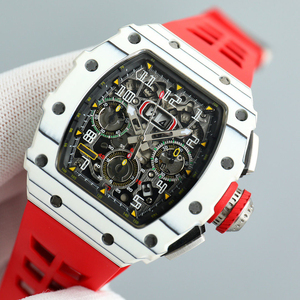 Reloj Cronógrafo Skeleton para Hombre, Estilo RM 11-03, de Fibra de Carbono, Mecánico, con Correa de Goma Roja - Product Image 5