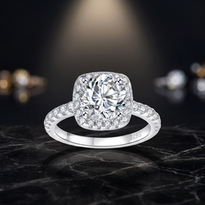 Women's S925 Silver Lab Grown Diamond Engagement <b>Ring</b> with Brilliant Cut Halo Design Rhodium Plated Trendy Style - Product Image 3