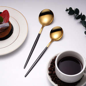 Cubiertos DE BODA portugueses nórdicos, cubiertos con mango negro, tenedor, cuchillo, cuchara, juego de cubiertos dorados de acero inoxidable - Product Image 3