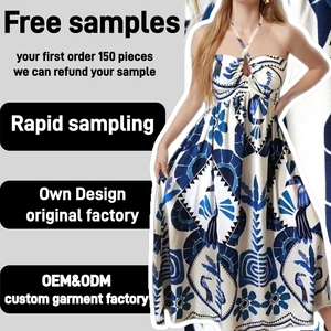 Vestido <span class=keywords><strong>de</strong></span> Verano Informal con Estampado Floral y Cuello Halter para Mujer, Hecho en China, <span class=keywords><strong>Compra</strong></span> al por Mayor en Línea, 100% Algodón - Product Image 3