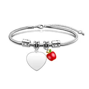 Ywganggu Customize Blank Bracelet Add Jewellery Making Stainless Steel Blank Jewelry Heart Bracelet For Women Gift