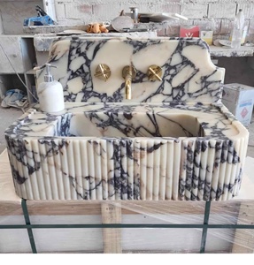 Design <span class=keywords><strong>moderno</strong></span> naturale Calacatta Viola marmo <span class=keywords><strong>lavandino</strong></span> <span class=keywords><strong>bagno</strong></span> vanità scrivania per il trucco lavello della cucina - Product Image 3