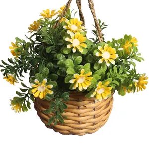 Best selling yellow flower artificial hanging flower basket for outdoor indoor garden home decoration