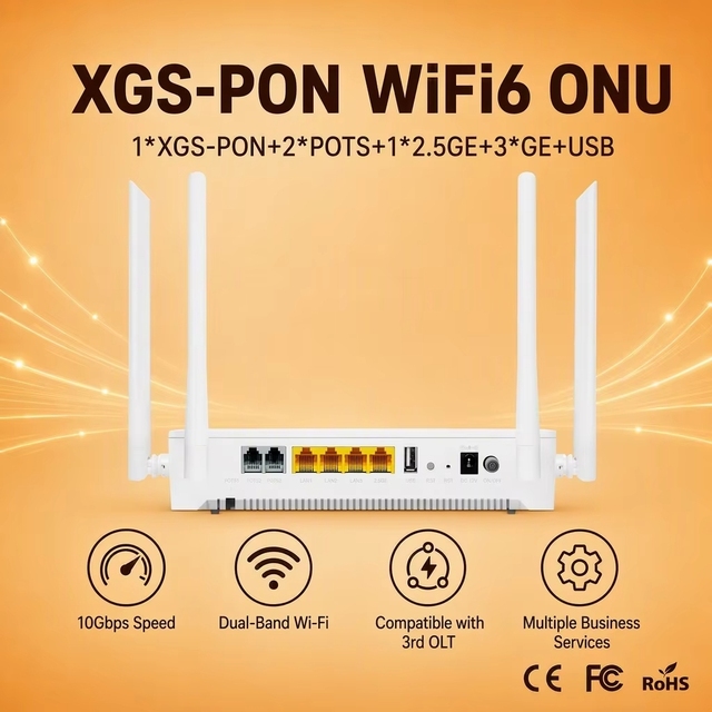 C-data FD624TS3-R880s WiFi 6 VoIP Gateway 10G 3000Mpbs 4GE 2POTS 2WIFI6 AX3000 XGSPON ONU