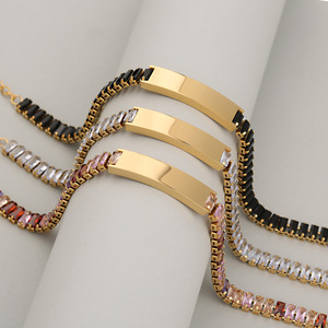 <span class=keywords><strong>Bracciale</strong></span> Tennis Personalizzato <span class=keywords><strong>con</strong></span> Cristalli Colorati, Placcato Oro 18K, in Acciaio Inossidabile, Gioiello <span class=keywords><strong>con</strong></span> Targhetta Personalizzabile - Product Image 6