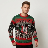 Pull de Noël pour homme FNJIA, style rock, tricot jacquard, motif squelette et guitare, col rond, pull tricoté de Noël