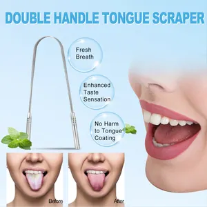 Personalizado Recém Projetado 2 Pack De 304 Aço Inoxidável Fresco Oral Tongue Raspador Com Casos De Viagem