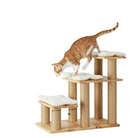 Arbre à chat en bois écologique à 3 niveaux avec escaliers et poteaux à gratter antidérapants pour lit et canapé, emballage en carton