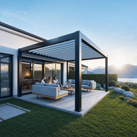 Pergola moderne 12x20 motorisée en aluminium, toit rétractable à lamelles imperméable avec éclairage RGB