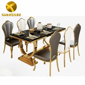 长方形餐具家具大理石餐桌金色餐桌豪华石材餐桌DT 004