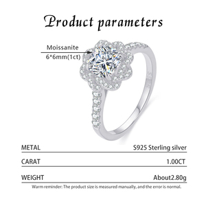 Bague de fiançailles de luxe pour femme en argent sterling S925 plaqué or, avec moissanite taille coussin D VVS1, halo floral et pavé, certifiée GRA - Product Image 4
