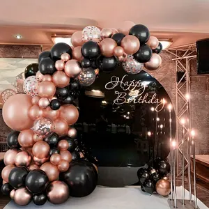 Diskon besar 104 buah balon hitam emas mawar Kit lengkungan karangan bunga balon dekorasi adegan pesta pernikahan ulang tahun balon dekorasi
