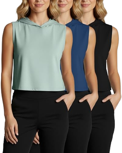 Womens Sleeveless Hooded Crop Tank Top Set Lightweight Athletic Workout Pullover Breathable Casual Summer Activewear - Product Image 1