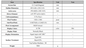 จอแสดงผล LCD ขนาด 21.5 นิ้ว ความละเอียด 1920 x 1080 FHD ความสว่าง 500 นิต หน้าจอ LCD TFT พร้อมไดรเวอร์ IC และวงจร LVDS - Product Image 5