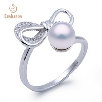 2020 nette Mädchen Bogen 925 Sterling Silber Süßwasser Perle Schmuck Ring Montage Ring