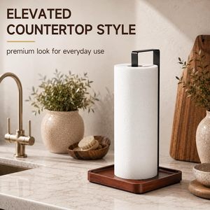Wooden <b>Tissue</b> Holder Solid Wood Rectangular Countertop Minimalist Design Kitchen Toilet <b>Paper</b> Stand <b>Black</b> Metal Frame - Product Image 3