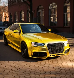 แผ่นฟิล์มไวนิลสีเหลืองสำหรับรถยนต์ฟิล์มป้องกันสีไวนิลคาร์บอนไฟเบอร์สีเหลืองสำหรับรถยนต์