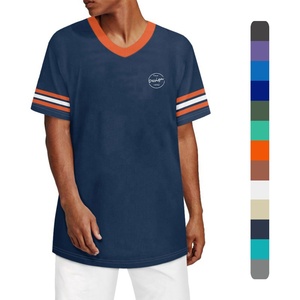 Summer High Quality Custom Puff Printing Stripe Patchwork Sports Tshirt Quick Dry <b>V</b>-<b>Neck</b> Men's Mesh Baseball <b>Oversized</b> <b>T</b>-<b>shirt</b> - Product Image 1