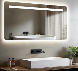 Miroir de salle de bain encadré en alliage d'aluminium, tendance 2025, moderne, rectangulaire, éclairé par LED, interrupteur tactile, montage mural, style européen - Product Image 1
