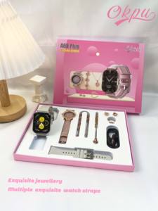 Caja de regalos de moda 6 en 1 reloj inteligente A68plus collar anillo pulsera pendientes conjunto de joyería relojes de mujer deportes A68 Plus <span class=keywords><strong>Smartwatch</strong></span> - Product Image 4
