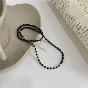 S925 Sterling <b>Silver</b> Black Agate Necklace 41cm-50cm Cross Chain Women's <b>Choker</b> Fashion Jewelry - Product Image 2