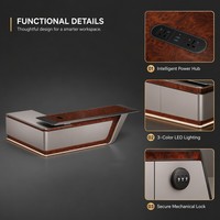 Aparador Ejecutivo Administrativo E1 MDF con Madera Natural Burl, Cristal Glaseado, LED Inteligente y Cerradura Mecánica, Mueble de Almacenamiento