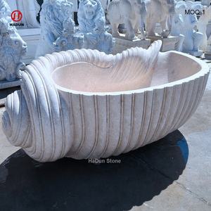 <span class=keywords><strong>Conch</strong></span> şekilli bej mermer küvet HaDun el oyma bağlantısız Seashell küvet özel tasarım doğrudan abd üretici - Product Image 4