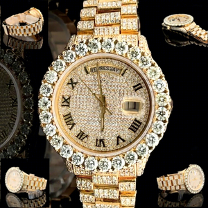 Reloj Personalizado de 40 mm con Esfera de Números Romanos, Acero Inoxidable y Moissanita, Chapado en Oro Rosa, con Resistencia al Agua de 10 Bares y Cierre de Brazalete - Product Image 1