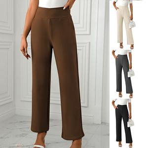 P4526 <span class=keywords><strong>pantaloni</strong></span> da Yoga a vita alta da donna Premium solidi <span class=keywords><strong>con</strong></span> <span class=keywords><strong>tasche</strong></span> <span class=keywords><strong>laterali</strong></span> a gamba dritta chiusura in vita elastica ODM estate Design piatto anteriore - Product Image 2