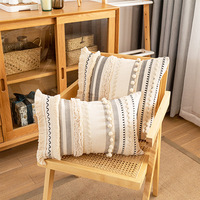 Maroc blanc haute qualité coton décoratif housse de coussin tufté gland pompon jeter taie d'oreiller