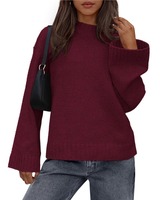 JAC22 T4281 Sweater Rajut Wanita Kasual Kerah Bulat Warna Solid Lengan Panjang Model Longgar