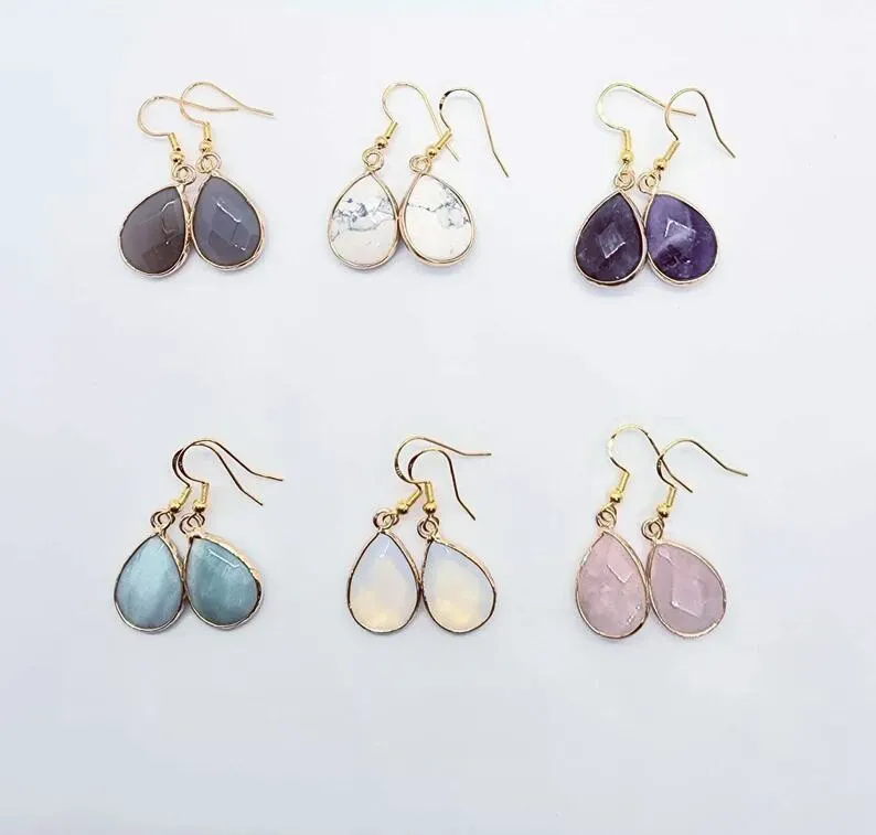 Bán buôn đá quý tự nhiên thiết kế Teardrop dangle tuyên bố hợp thời trang thép không gỉ Bông tai