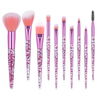 Ensemble de pinceaux de maquillage pour le visage de luxe avec manche en plastique, poils synthétiques, pochette, paillettes de sable mouvant pour les yeux, 10 pièces, haute qualité